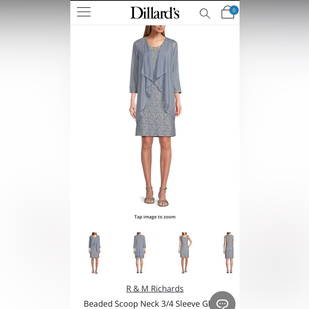 R&M Richards Beaded Scoop Neck 3/4Sleeve Glitter Lace 2Piece Jacket Dress Size10